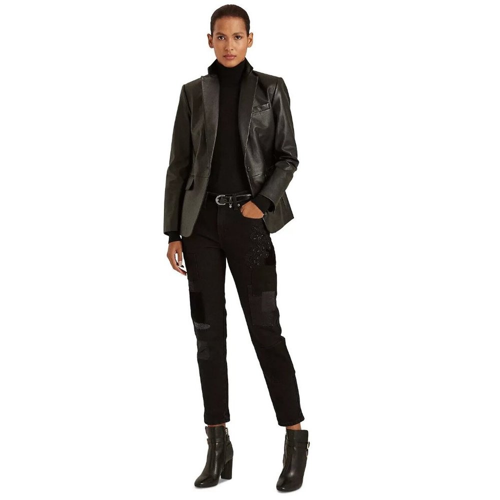 NWT Lauren Ralph Lauren Patchwork Relaxed Tapered Jean Black Wash - Picture 3 of 6